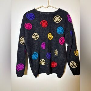 VTG 90’s Rafella Angora Rabbit Hair Sweater Embroidered Swirl Art SOFT Med
